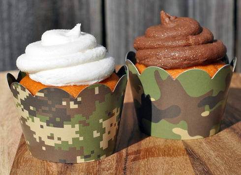 Camouflage Cupcake Wrappers for Gender Reveals, Baby Shower party supplies, Boy/Girl Birthday parties, Hunting or Military themed parties. Set of ...