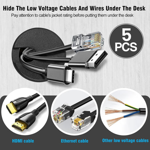 1-3/8" Black Desk Grommet, JTemgle Plastic Cable Hole Cover Computer Table Cord Wire Organizer Caps Desktop Cord Management for Home Office TV Sta...