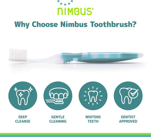 NIMBUS Extra Soft Toothbrushes (Regular Size Head), Periodontist Design Tapered Bristles for Sensitive Teeth & Receding Gums (5 Pack, Colors May V...