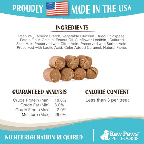 Raw Paws Grain-Free Soft Training Treats for Dogs - Peanut Butter Recipe, 6 oz - Made in USA - Natural Soft Puppy Training Treats - Low Calorie Sm...