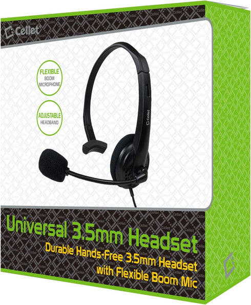 Cellet Wired Hands Free Headphones with 3.5mm Jack, compatible to Computer Cellphone Headphone PC Skype Webinar Smart Phone Call Center Use Hands ...
