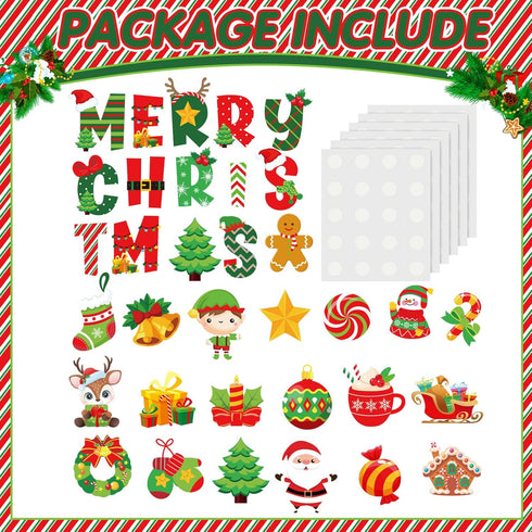 72 Pcs Merry Christmas Bulletin Board Set Winter Decoration Set Christmas Tree Candy Wreath DIY Cardstock Paper Cutout Holiday Borders Bulletin Te...