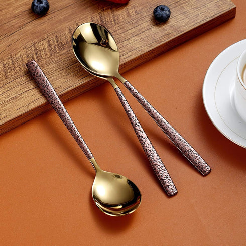Berglander Dinner Spoon Set Of 4 With Moon Surface Handle And Shiny Gold Head, Stainless Steel Spoons Silverware Set Dishwasher Safe...