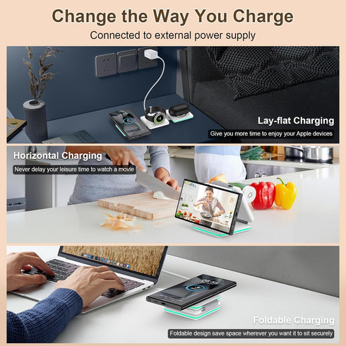 15W Fast Wireless Charger Pad Foldable 3 in 1 Travel Wireless Charging Station Kick for Samsung Galaxy S24 S23 FE S22 S21 S20/Note20/Z Flip Fold 6...