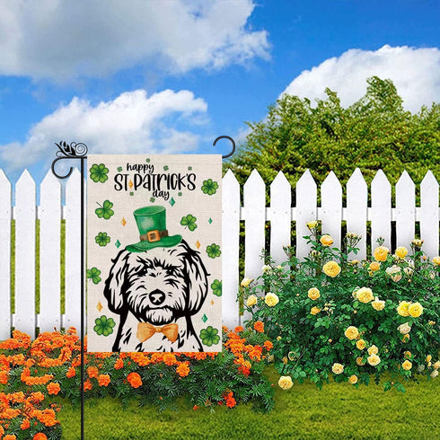 St Patricks Day Garden Flag Golden Doodle Dog Shamrocks Clovers Vertical Double Sided Holiday Outdoor Yard Decor 12.5 x 18 Inch...
