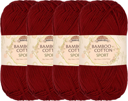 JubileeYarn Bamboo Cotton Sport Yarn - 50g/Skein - Red Hot Red - 4 Skeins...
