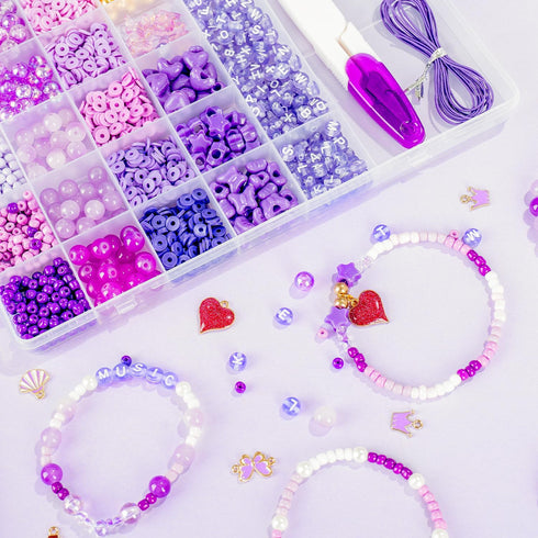 Goldwise Purple Friendship Bracelet Making Kit - DIY Craft Set with 4mm Seed Beads, 6mm Polymer Clay Beads, 8mm Glass Beads, Alphabet Beads, Assor...