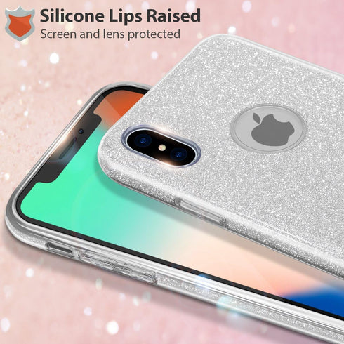 MILPROX Glitter Case Compatible for iPhone Xs, Shiny Sparkle Bling, 3 Layer Hybrid Protective Soft Phone Case Compatible for iPhone X...