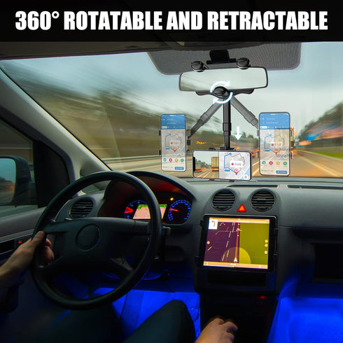 SXhyf Rear View Mirror Phone Holder, 2023 Rotatable and Retractable, Universal Mount, Cell Car Fit for iPhone 11 12 13 14 Pro Max Samsung All Phon...