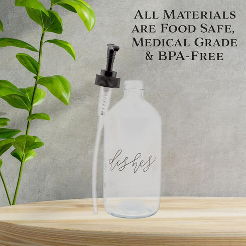 Cornucopia Brands 16oz Hands Dishes Pump Bottles (Clear, Set of 2); Pump Dispensers for Kitchen and Home...