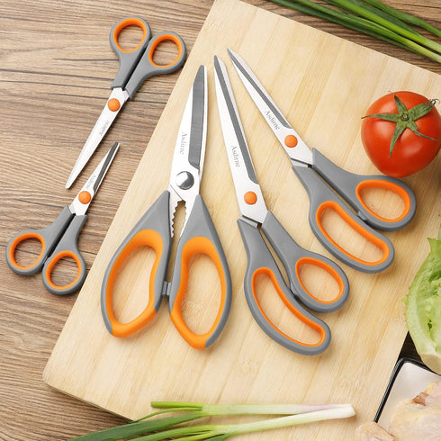 Kitchen Scissors Set, Knife-Grade Stainless Steel, TPR Comfortable Handle All Purpose Scissors, Include One Poultry Shears and Four Different Size...