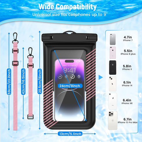 2 Pack Floating Waterproof Phone Pouch Up to 9.0", Large IPX8 Waterproof Phone Case Dry Bag with Detachable Lanyard for iPhone 15/14/13 Pro Max/Ga...