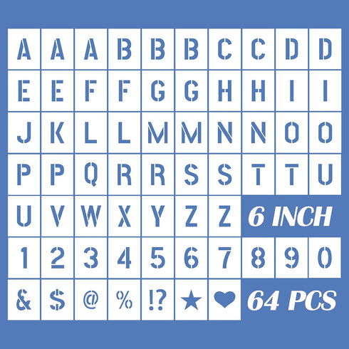 Letter Stencils Numbers for Painting Reusable: 6 Inch Large Plastic Spray Paint Lettering Alphabet Templates for Wood, Wall 64pcs...