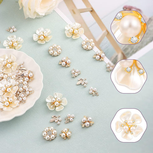 60 Pieces Pearl Rhinestone Imitation Pearl Button Head Flower, Pearl Brooch, Rhinestone Pearl Buttons for Crafts, DIY Jewellery Making, Wedding De...