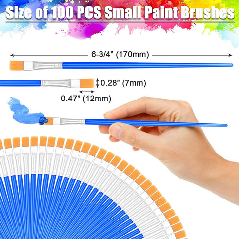 100Pcs Small Paint Brushes Bulk, Anezus Flat Top Acrylic Classroom Brush for Kids Mini Paint Brushes for Touch Up Crafts Detail Painting...
