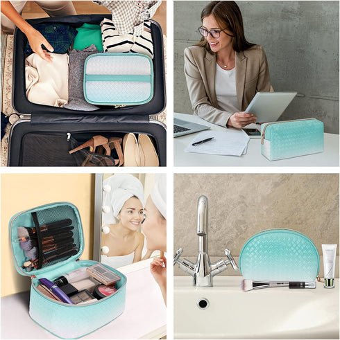 KTMOUW Makeup Bag 3 Pcs Waterproof Cosmetic Bag Set Portable Travel Cosmetic Bag Multifunction Organizer Storage Bag Weave Toiletry Bag for Women,...