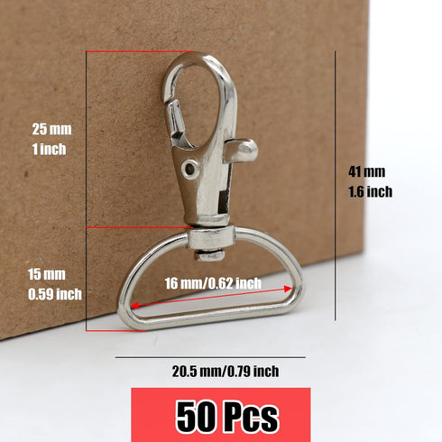 YAKA 50 Pack Premium Metal Lobster Claw Clasps 360° Swivel Trigger Snap Hooks by Swivel Clasps with D Ring (D Ring Inner Width 0.62inch)...
