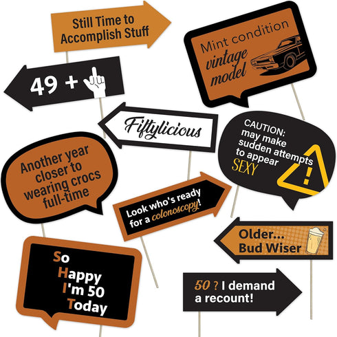 50th Birthday Photo Booth Props - Half a Century Young Fiftieth Birthday Themed Party Decorations - Funny Photography Supplies - Selfie Props with...