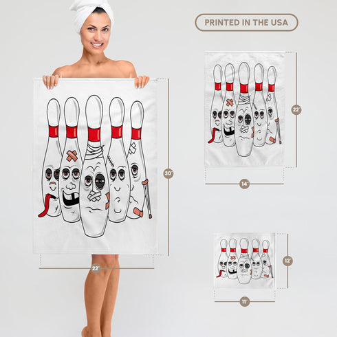3D Rose TWL_116311_1 Funny Busted Up Injured Bowling Pins Cartoon Sports Design Towel, 15 x 22...