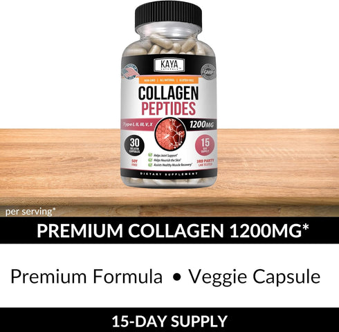 Kaya Naturals Multi Collagen Peptides Complex Powder for Women and Man, Vital for Hair, Skin, Nails, and Anti-Aging, Types I, II, III, V & X Colla...