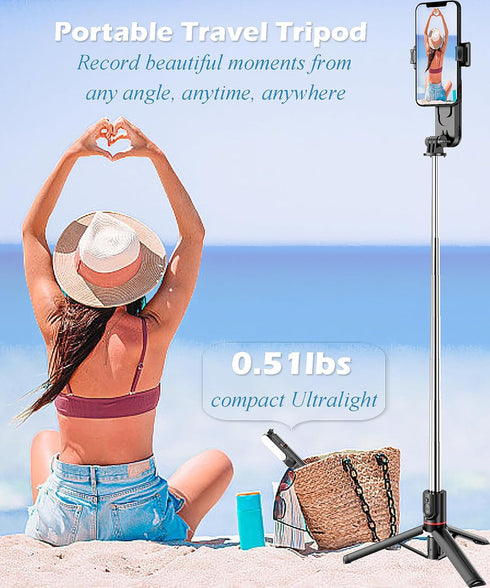 Selfie Stick Tripod with Light Extendable Selfie Stick with Detachable Wireless Remote Shutter Travel Video Tripod Stand Cell Phone Mount Holder C...