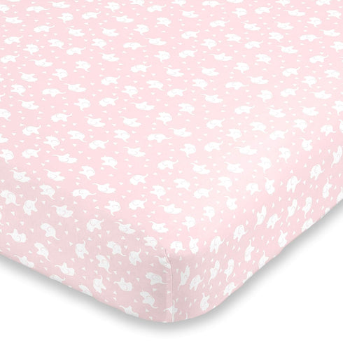 NoJo Super Soft Pink & White Elephant Fitted Mini Crib Sheet, Pink, White...