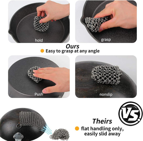 2pack Cast Iron Scrubber Chain Mail Scrubber 316 Chainmail Scrubber for Cast Iron Pan, Silicone Insert Cast Iron Cleaner, 2pcs Cast Iron Cleaning ...