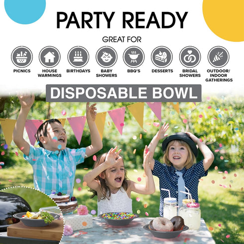 Exquisite Plastic Dessert/Salad Bowls - Solid Color Disposable Bowls - 100 Count (Bowls - 12 oz, Silver)...