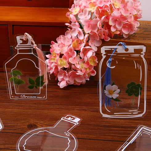 346Pcs Transparent Flower Scrapbook Stickers, Glassware Bottle Shape Bookmarks Set Include Colorful Tassels and Tweezer Hole Punch, Beautiful Flor...
