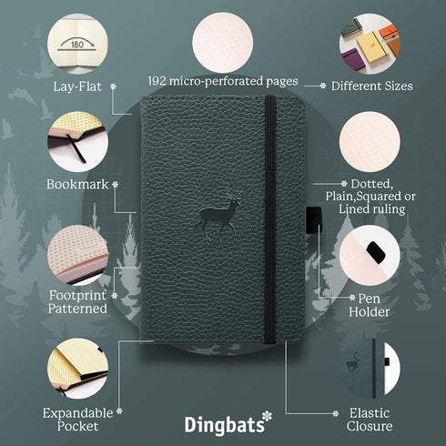 Dingbats* - Wildlife A6 Grid Pocket Notebook - PU Leather Hardcover Small Journal for Work, Travel - Pocket, Elastic Closure, Pen Holder, Bookmark...