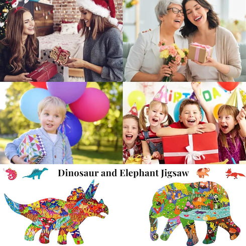 Puzzles for Kids Ages 4-6, 8-10 and Adults 200 Pieces Elephant and 150 Dinosaur Puzzle Animal Shaped Jigsaw Puzzles for Boys Girls Mom Dad Grandki...