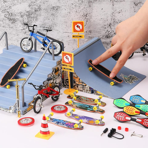 Skylety 31 Pieces Mini Finger Toys Set for Boy Girl includes 6 Finger Skateboards, 4 Finger Bikes, 2 Mini Scooters 4 Swing Board 8 Matched Wheels ...