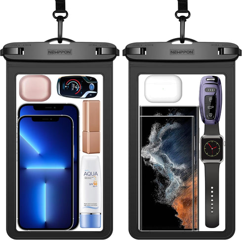 newppon Large Waterproof Phone Pouch : 2 Pack Underwater Clear Cellphone Holder - Universal Water Resistant Dry Bag Case with Neck Lanyard for iPh...