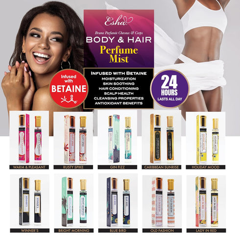 Esha Body & Hair Perfume Mist - Eau de Parfum for Women - Infused with Betaine - Sweet Strawberrys, Nectarine with Golden Amber, Vanilla, and Cara...
