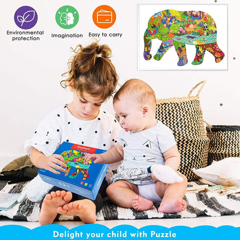 Puzzles for Kids Ages 4-8, 8-10 and Adults - Elephant - 200 Piece Shaped Puzzle Animal Shaped Jigsaw Puzzles Kids Educational Games Toys for Home ...
