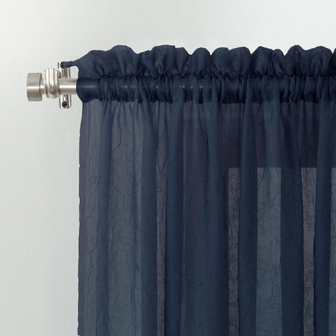 No. 918 Erica Crushed Sheer Voile Rod Pocket Curtain Panel, 51" x 95", Navy Blue...