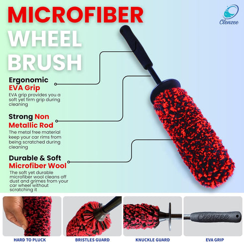 Premium Microfiber Wheel Cleaner Brush | Soft Non-Metallic Rim Cleaner Brush with Ergonomic Handle | Durable Wheel Brush for Cleaning Rims & Wheel...