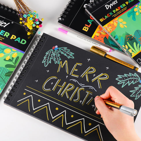Dyvicl Black Paper Pad 5.5"x8.5" Sketch Book, 35 Sheets (90 lb/150gsm), Spiral Black Sketchbook Drawing Paper for Pencil, Pastel, White Ink Gel Pe...