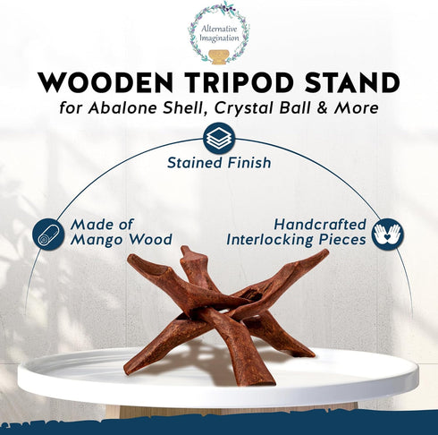 Alternative Imagination Wooden Tripod Display Stand – 6-Inch Hand Carved Holder Made from Sustainable Mango Wood – Folding Reddish-Brown Stand for...