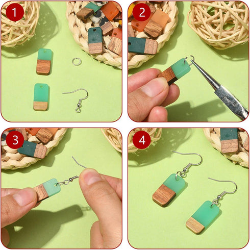 DanLingJewelry 50 pcs Random Color Resin and Walnut Wood Charms Rectangle Charms for Jewelry Making DIY Craft 20.5x10mm...