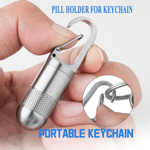Small Titanium Pill Case,TISUR Keychain Pill Holder Travel Pill Box Container,Portable Pill Organizer Waterproof Metal Pill Case Bottle (Gray Tita...