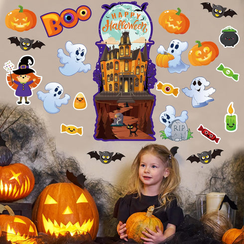 Halloween Classroom Bulletin Board Decorations Halloween Cutouts Trick or Treat Pumpkin Bat Witch Ghost Castle Cut-outs for Holiday School Classro...