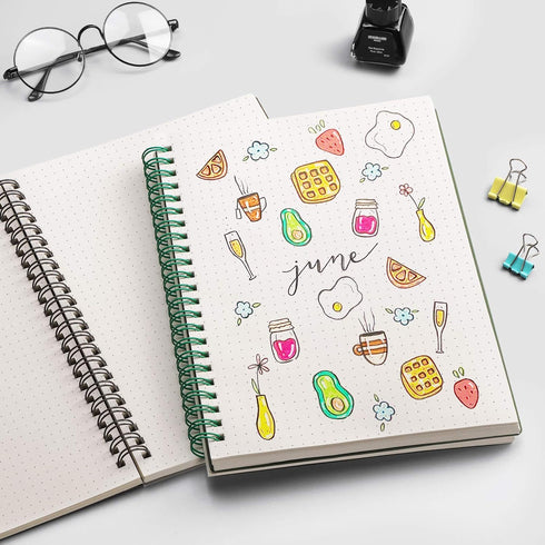EMSHOI Dotted Journal Spiral Notebook 7.48" x 10.15" - 2 Pack 320 Pages 100gsm Thick Paper, B5 Dot Grid Notebook, Plastic Hardcover Journals for W...