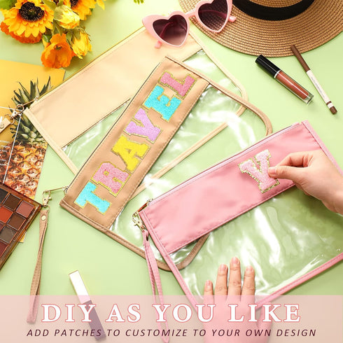 3 Pcs Preppy Makeup Bag Clear Zipper Pouches for Travel Clear PVC Flat Pouch Nylon Clear Makeup Bags Cosmetic Travel Clear Toiletry Bags Clear Mak...