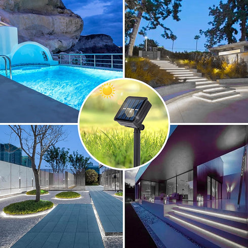 Solar LED Strip Lights Outdoor Waterproof 19.6FT 180 LED White Solar Powered LED Rope for Outside, Garden, Swimming Pool Stair Step Gazebo Canopy ...