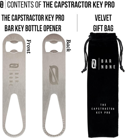 BAR NONE The Capstractor Key Pro | Bottle Cap Opener Bar Key Beer Speed Bartender Church Key, Stainless...