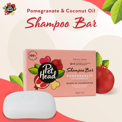 Pet Head Pomegranate Shampoo Bar for Dogs – 3in1 Cleanses, Hydrates & Nourishes All Dog Coats, with Oat Kernel Extract & Coconut Oil. Free of para...
