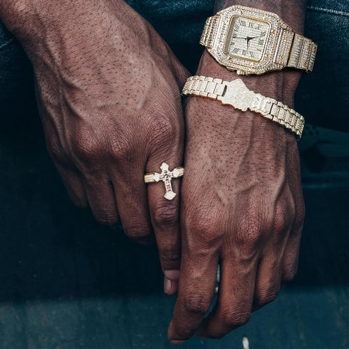 Diamond Watch for Men Guys Iced Out 20MM Wide Wristband 18k Real Gold/White Gold Platinum/Rose Gold/Rhodium Black Plated, Cuban Link Chain Set Opt...