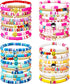 44 Pcs Heishi Preppy Bead Bracelets Colorful Clay Friendship Bracelet Y2K Stretch Beach Gold Bracelets for Women Girls...