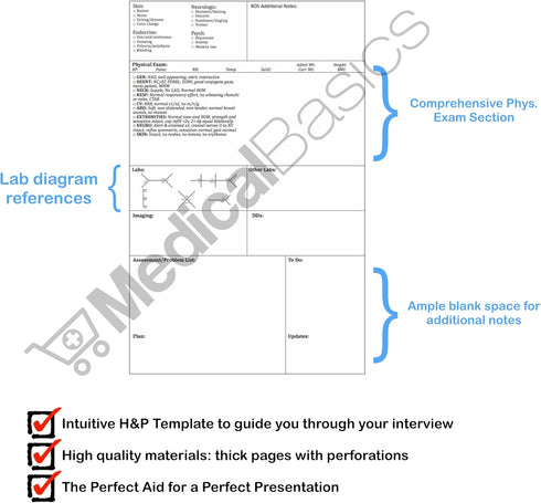 H&P notebook - Medical History and Physical notebook, 100 medical templates with perforations...